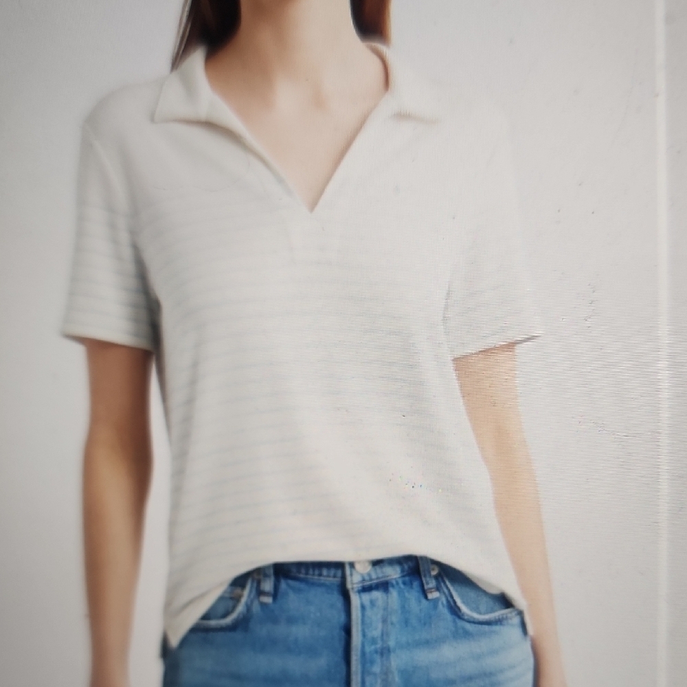 rag & bone Striped Knit Polo Ivory/Blue Size XS $178